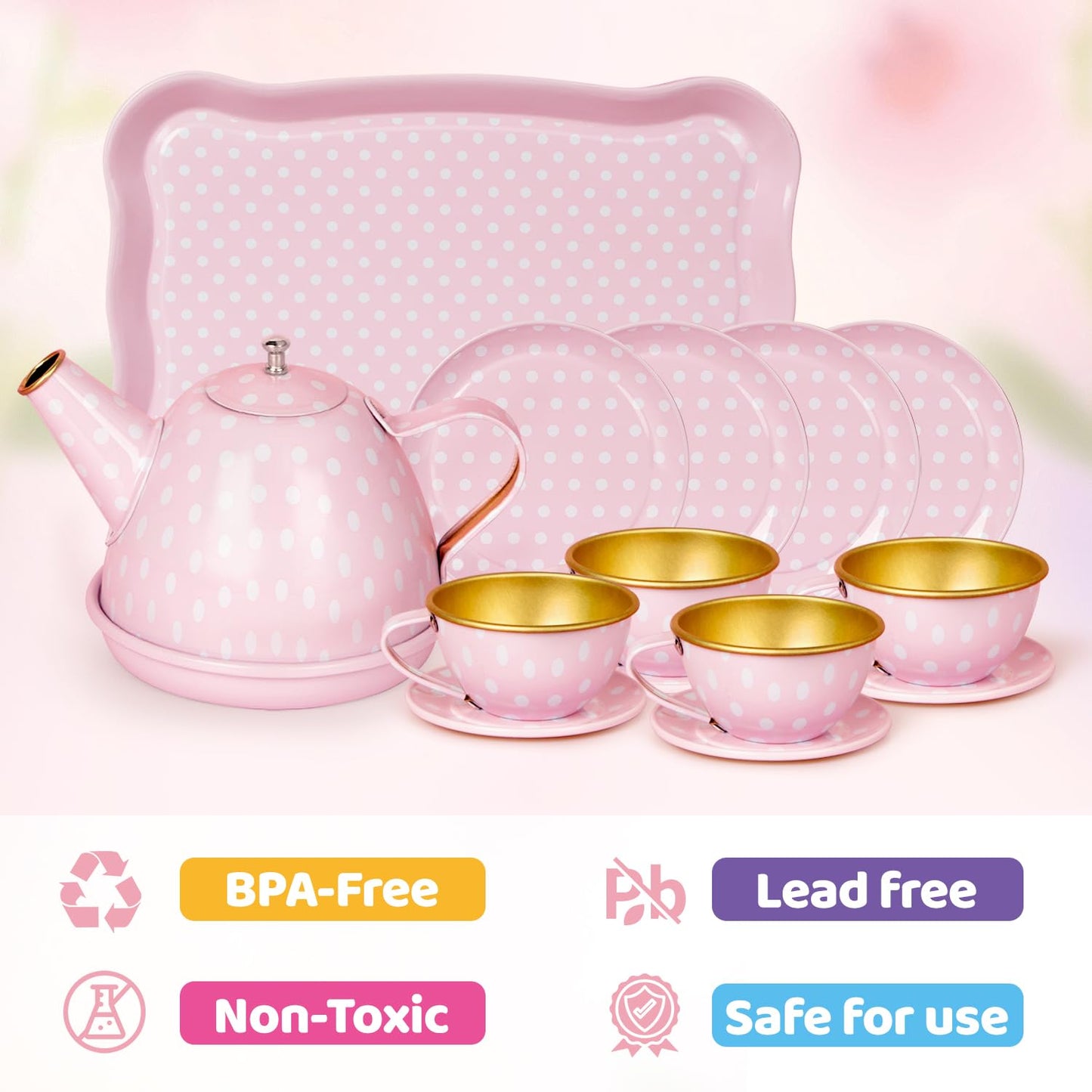 Tea Party Set For Little Girls, Princess Tea Time Toys Including Tin Teapot Set Cups Carrying Case, Toddlers Pretend Role Play K