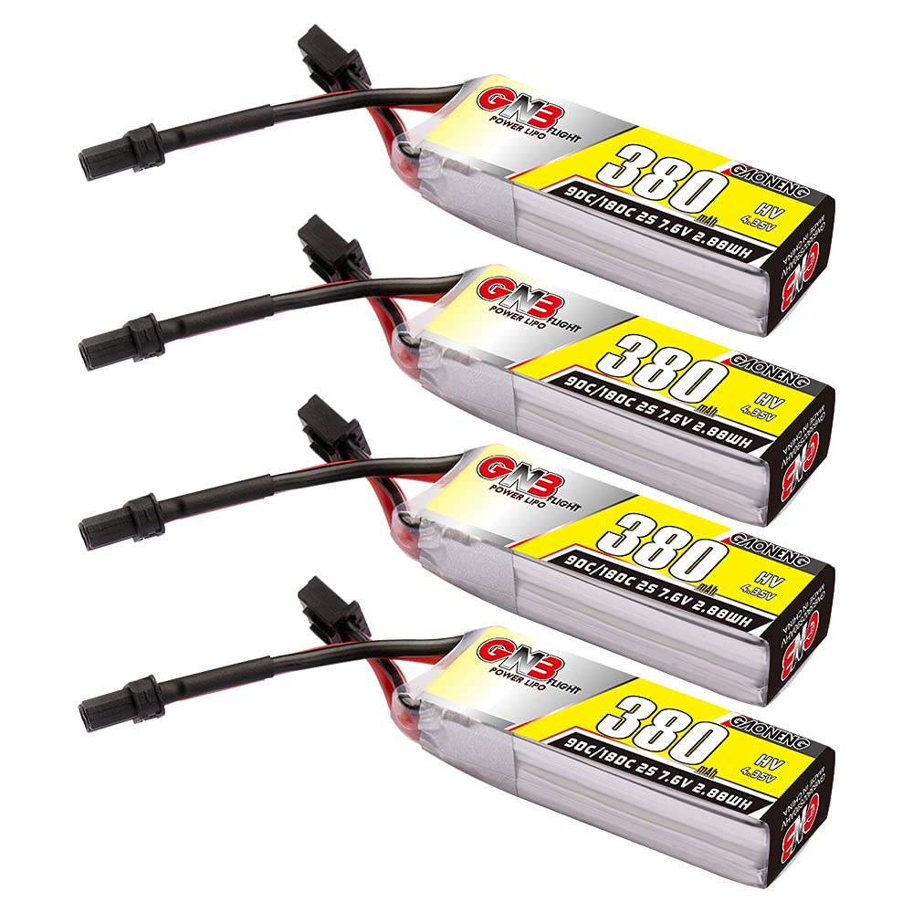 GAONENG 4PCS GNB 2S 7.6V HV 380mAh 90C 180C LiPo Battery with XT30 Connector for 60-130mm Brushless FPV Drone