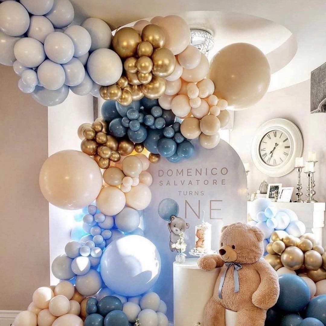 Blue Brown Balloons Set, 60 Pcs Slate Blue Macaron Blue Cream Beige Party Balloons And Retro Brown Coffee Latex Helium Balloons,