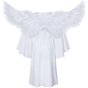 Irtysh Kids Angel Costume With Angel Feather Wings Headband Wand Set For Girl'S Halloween Birthday Cosplay(4-5Years)
