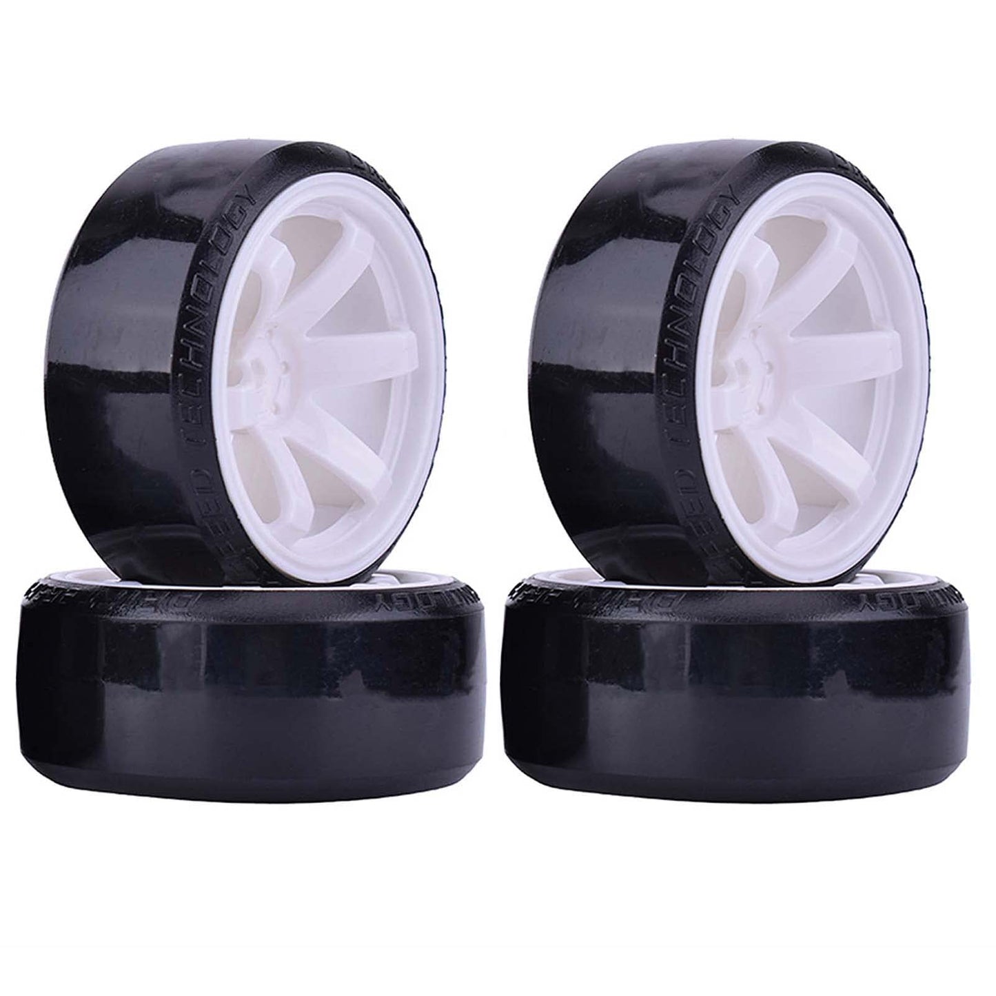 LAFEINA RC Plastic Wheel and Tire Set, 63mm Hard Tyres for 1/10 Drift Car HSP Tamiya HPI Kyosho On-Road Drifting Car (White)