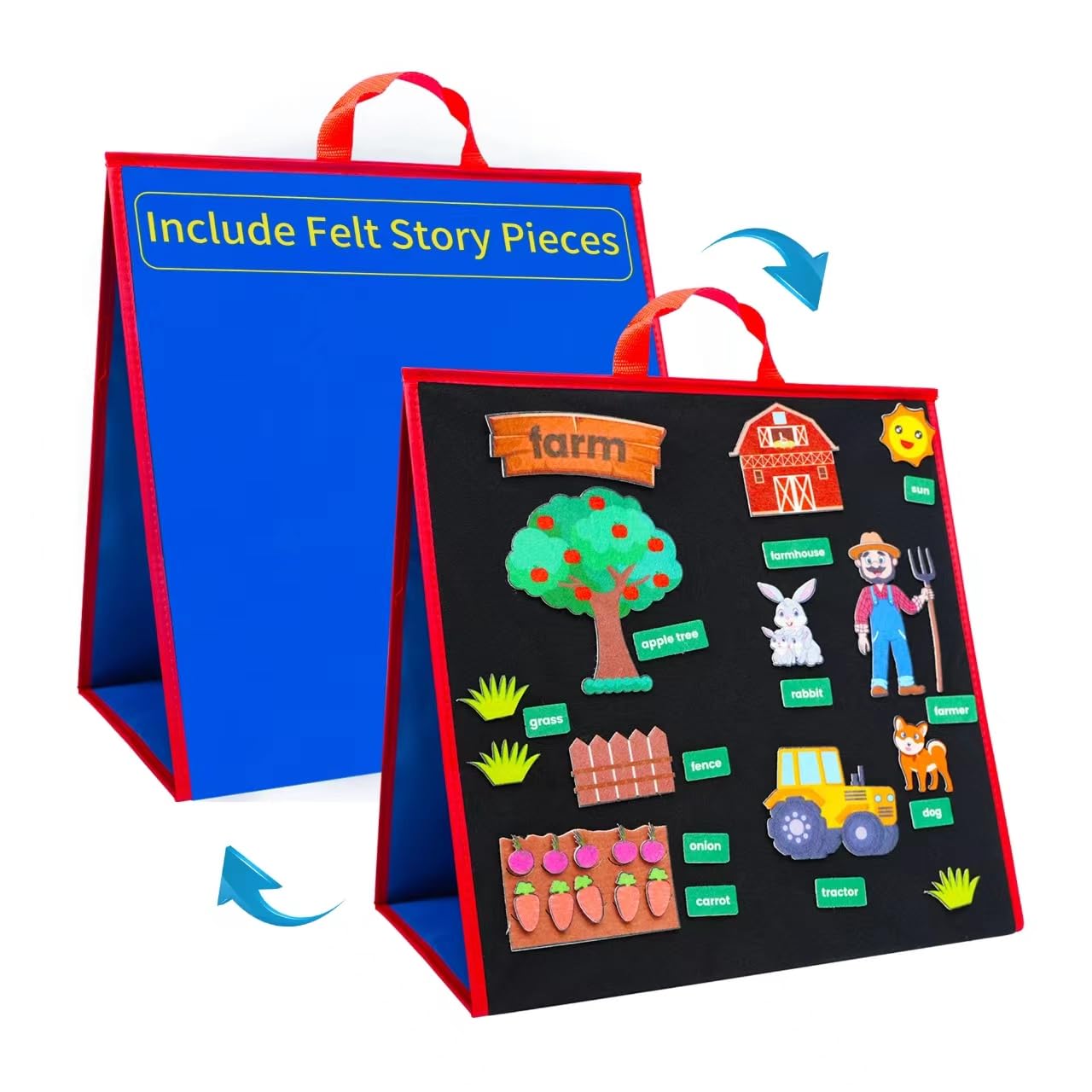 Twohomc Foldable Felt Board For Toddlers, Flannel Board Stories For Preschool, Farm Animal Story Learning Double-Side Stand Felt