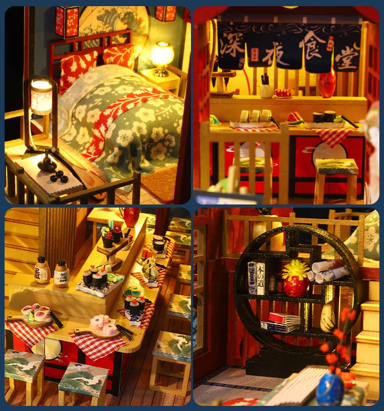GuDoQi DIY Miniature Dollhouse Kit  1:24 Scale Tiny House kit with Music Plant DIY Craft Kits  Model Craft Kits for mature-themed to Build  Great Handmade Craft Gift for Birthday  Japanese Villa Courtyard