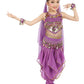 Cielary Kids Girls Belly Dance Halter Top Harem Pants Costume Set Halloween Outfit With Head Veil Waist Chain And Bracelets(Viol