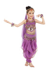 Cielary Kids Girls Belly Dance Halter Top Harem Pants Costume Set Halloween Outfit With Head Veil Waist Chain And Bracelets(Viol