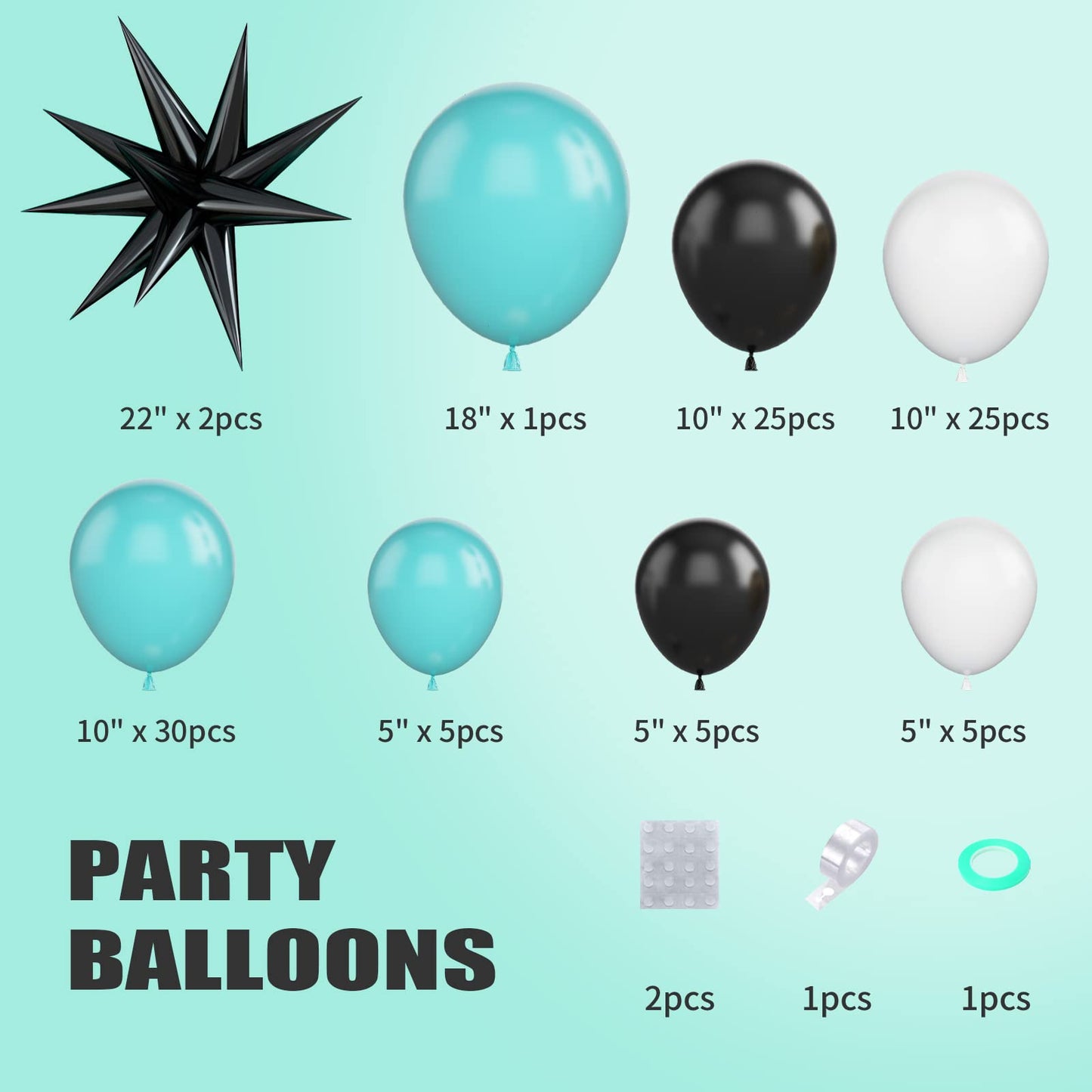 Wpensky Teal Balloon Arch Kit - PVC Teal Black Garland with Silver Foil Stars for Birthday, Wedding, Baby Shower, Graduation Party