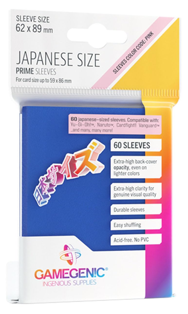 Prime Japanese Size Card Sleeves | 60 Pack of 62 mm by 89 mm Card Sleeves | enhanced Quality Card Game Holder | Use with TCG and LCG Games | Blue Color | Made by Gamegenic