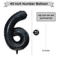 Paticool 40 Inch Black Number Balloon 6, Large Number Foil Balloons Mylar For Girl Boy Birthday Party Celebration Decorations Su