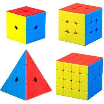Cfmour Speed Cube Set - Moyu Meilong 2X2 3X3 4X4 Pyramid Cube Bundle | Stickerless Magic Cubes With Smooth Turning | Birthday Pa