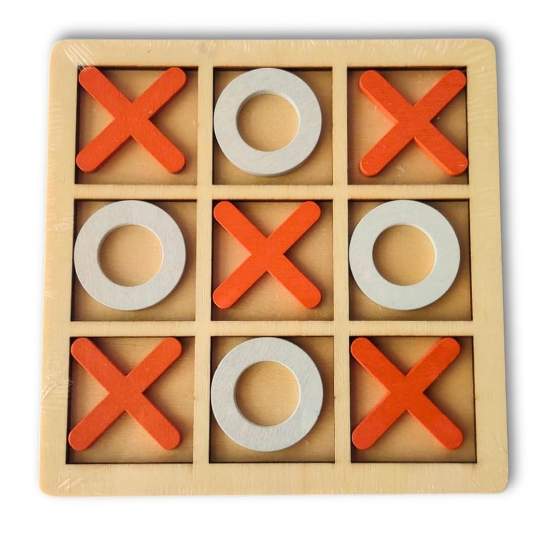 Wetoytoy Wooden Tic Tac Toe Game | Board Games For Adults And Kids | Brain Development (White & Blue)