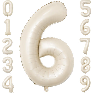 Paticool 40 Inch Beige Number Balloon 6, Large Cream Number Foil Mylar Balloons For Birthday Party Celebration Decorations Suppl