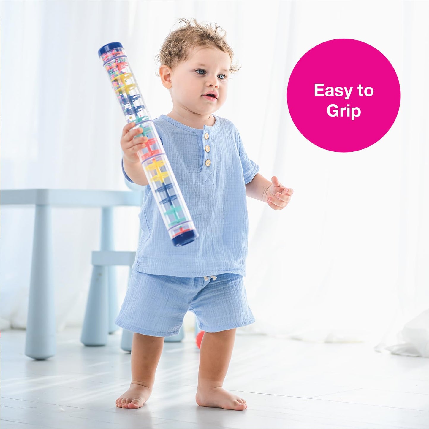 Edushape Mega Rainstick 16 Inch - Rainmaker Toy For Babies, Sensory Tubes Musical Instrument - Rain Stick Baby Toy For Soothing Rain Sounds, Perfect Tummy Time Toys, Engaging Toddler Sensory Play
