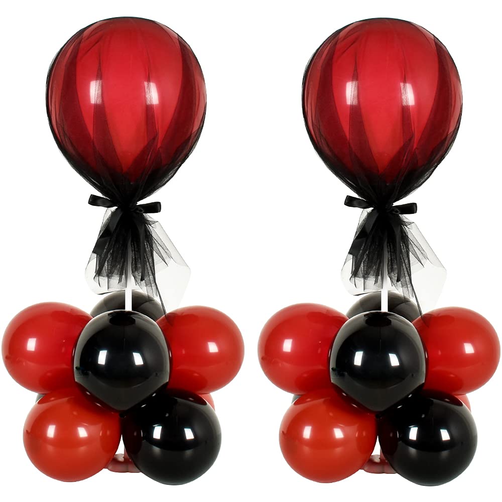 Toniful 2 Set Table Centerpiece Mouse Decorations Balloons Stand Holder Kit With Tulle Cover 20 Pcs Black Red Latex Balloons For