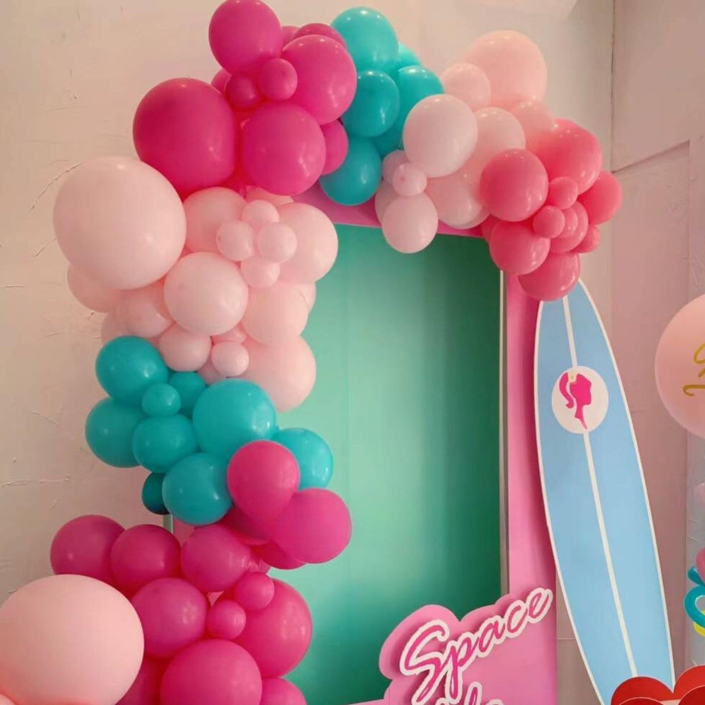 Pink Blue Balloons, 60Pcs Hot Pink Teal Blue Balloons, 12 Inch Hot Pink Confetti Helium Balloons Rose Red Turquoise Latex Balloo