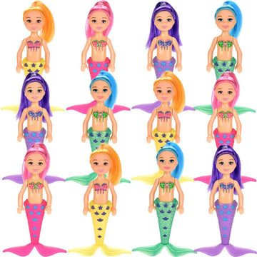 Liberty Imports 12 Pack Mermaid Dolls Pretend Playset - 6 Mini Figures Toy Bundle Set with Removable Accessories - Ideal for Kid