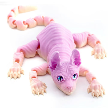 QINGMIAO 3D Printed Cat  Articulated Hairless Cat Toys for mature-themed  3D Print Animals Fidget Toys Decor for Stress Relief  3D Printing Cute Cat Desktop Pet (Rianbow)