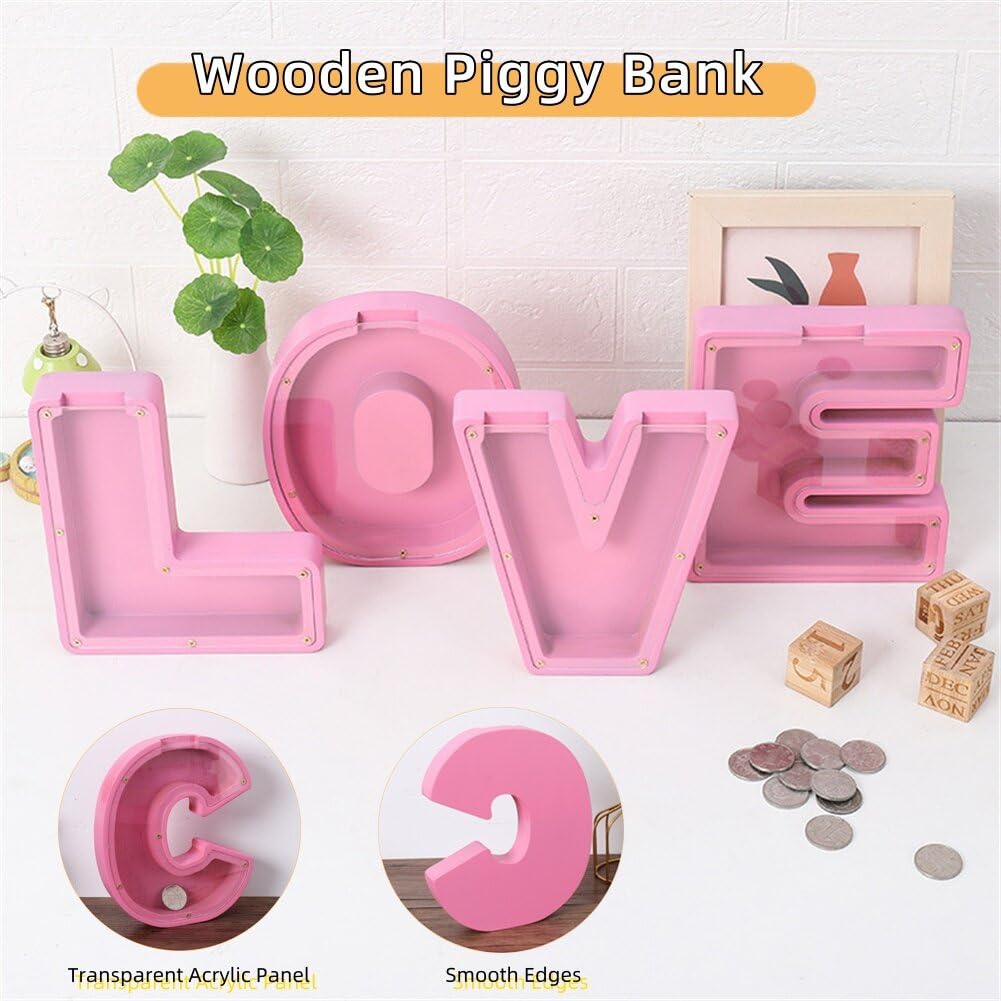Personalized Letter Piggy Bank By Wooden Piggy Bank, Creative English Alphabet Letter Storage Tank And Money Box Gift For Kids,