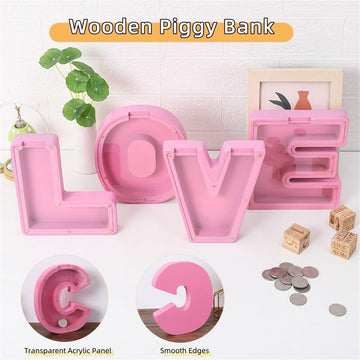 Personalized Letter Piggy Bank By Wooden Piggy Bank, Creative English Alphabet Letter Storage Tank And Money Box Gift For Kids,