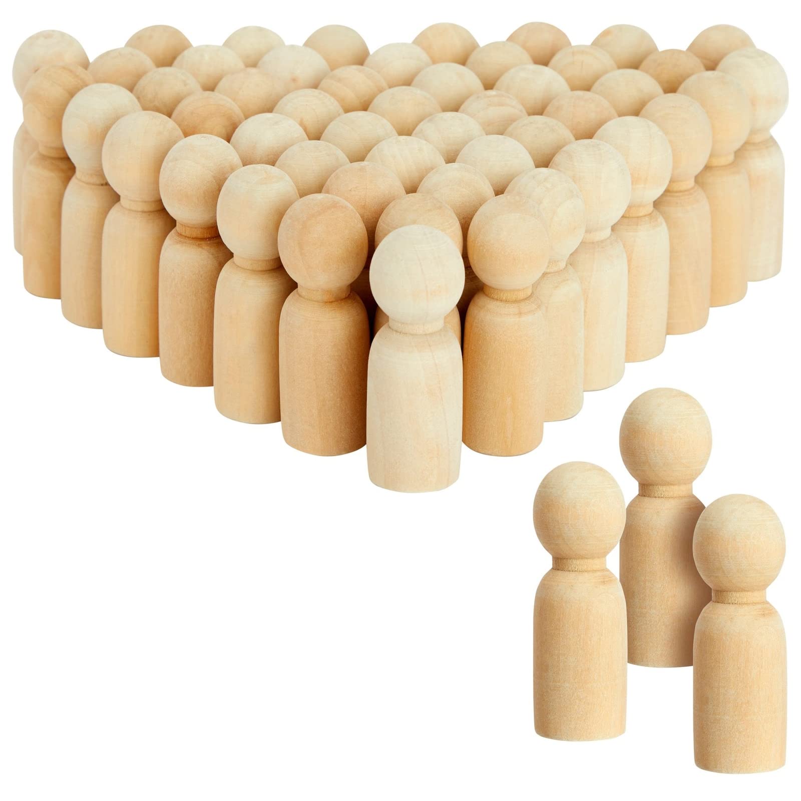 Wood Peg Dolls, Peg Doll Kit (2.4 in, 50-Pack)