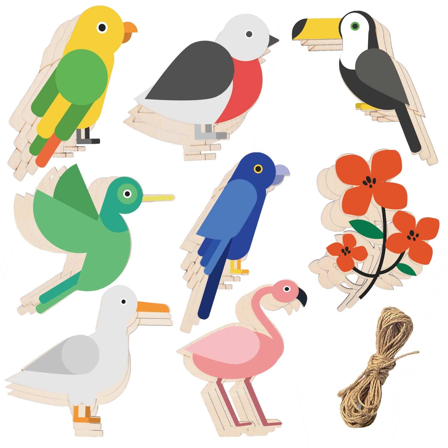 American Elm 24 Pcs Unfinished Wood Wooden Bird Cutout Wooden Hanging Ornament Blank Wooden Paint Crafts For Kids Painting, Diy 