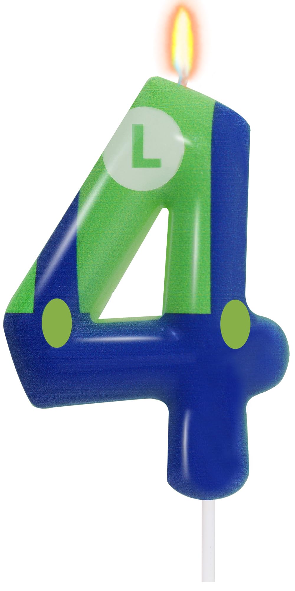 Green Blue 4th Birthday Candle for Boys Girls - Luigi Birthday Party Cake Decorations, Number 4 Cake Topper, Cartoon Game Themed