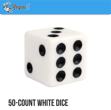 Regal Games Dice Set 6 Sided - Playing White 16Mm Set Of Dice - Square Dice For Classroom Or Family Game Night - 50 Dice