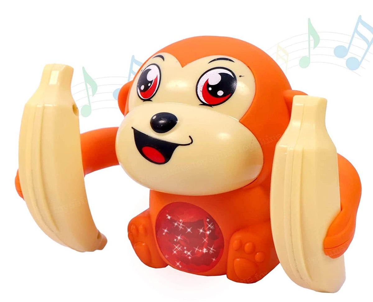 Toyshine Dancing and Spinning Rolling Doll Tumble Monkey Toy Banana Monkey with Musical Toy with Light and Sound Effects