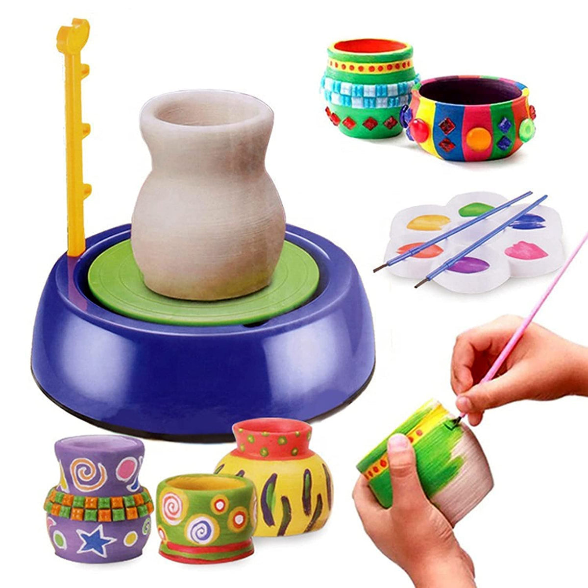 Ixora Kids Pottery Wheel Kit  Battery Operated Pottery Wheel & Painting Kit For Beginners With Modeling Clay, Sculpting Clay & 