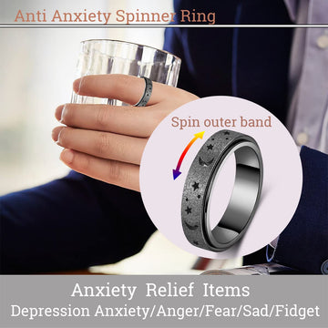 Fidget Toys Anxiety Ring For Women Stainless Steel Spinner Ring Fidget Rings Men Adult Silver Rainbow Black Color Pack Size 6