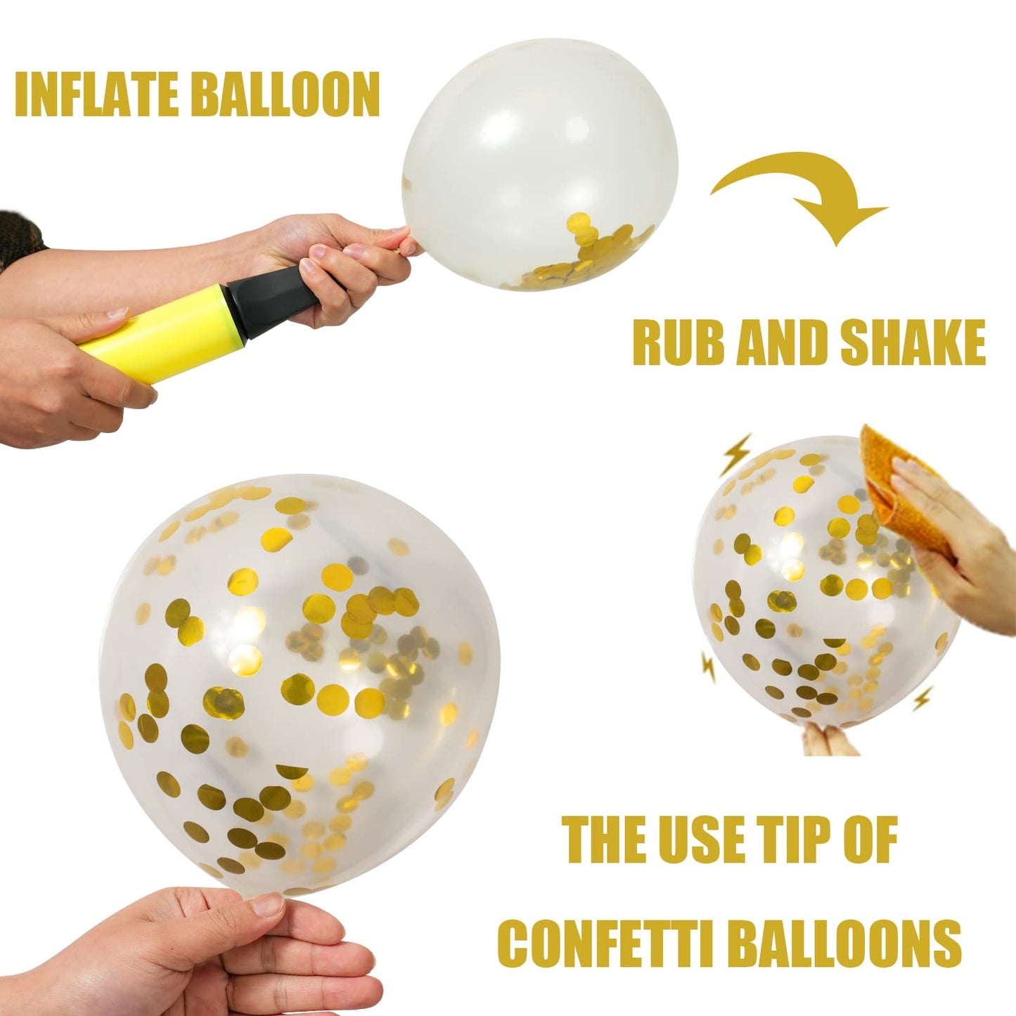 62Pcs Gold White Balloons Kit - 12 Inches Gold White Confetti Party Decoration Balloons For Graduation Baby Shower Birthday Wedding Party Decorations Supplies