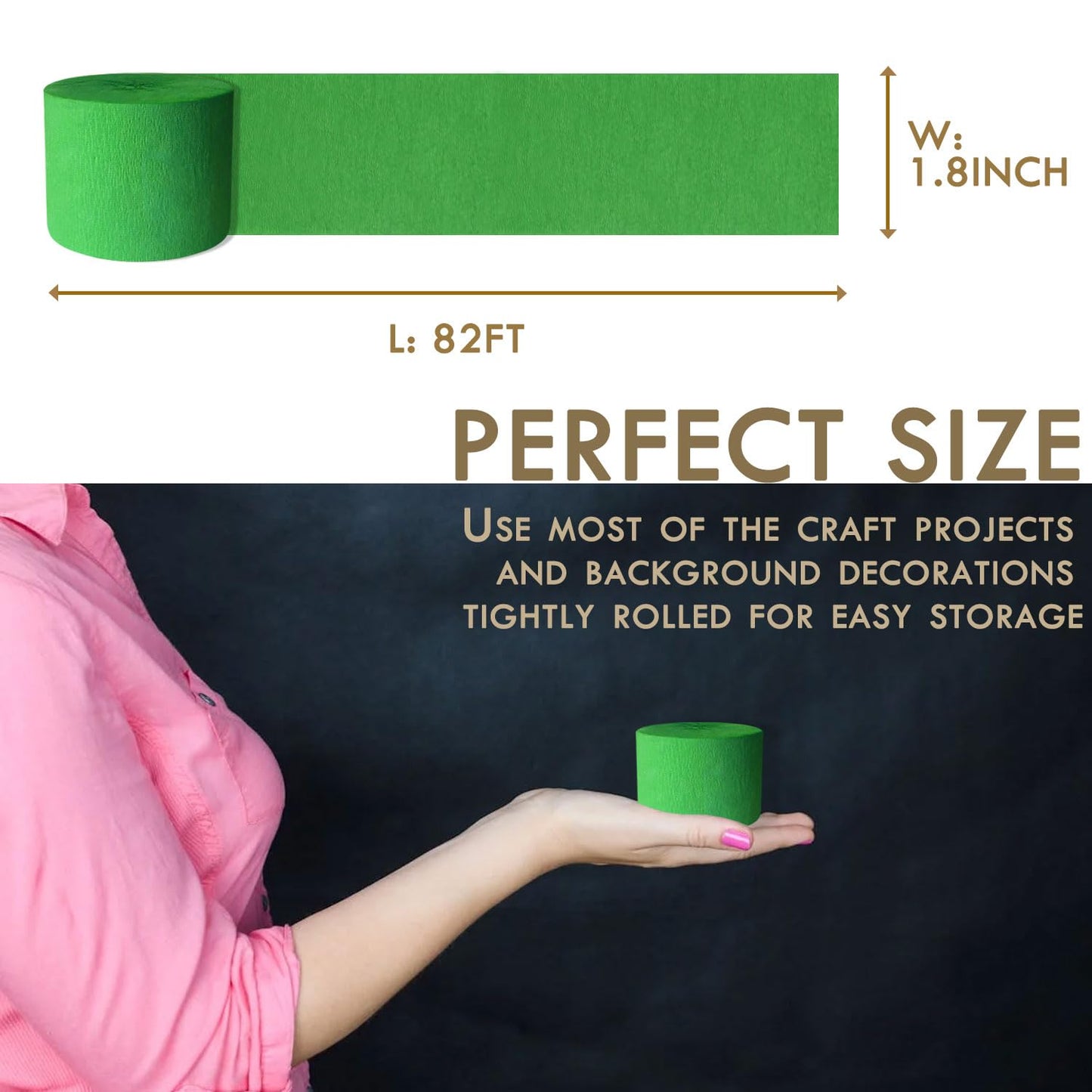 8 Rolls Crepe Paper Streamers 656ft, Pack of Deep Green and Grass Green Party Steamers Set for Party Decoration Wedding Birthday