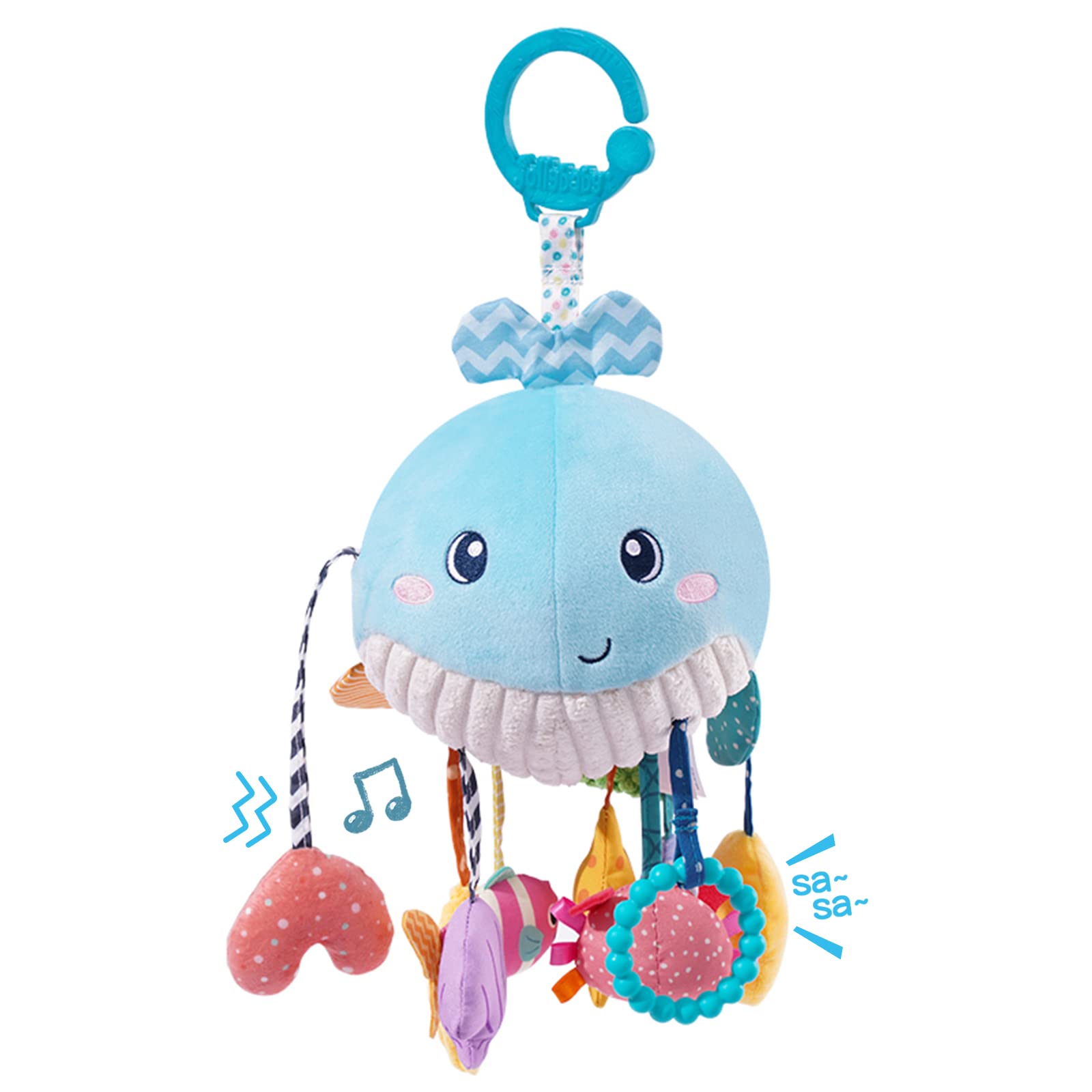 Jollybaby Plush Stuffed Activity Pull String Hanging Toys For Stroller Car Seat Crib Or Gym, Montessori Sensory Carseat Toy For Baby 0-3-6-12-18 Months, Whale Toy For Infant Baby Boy Girl Gifts
