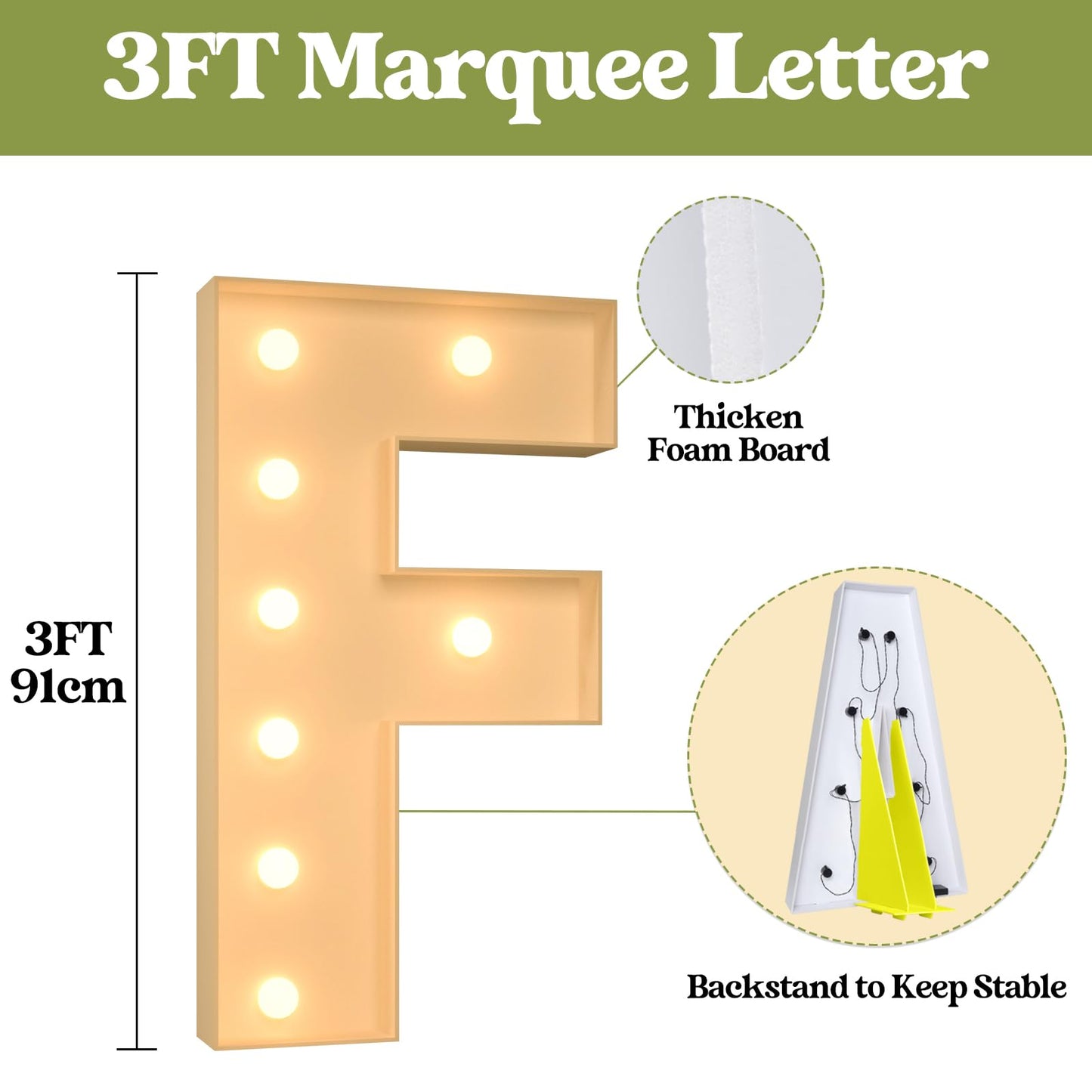 3Ft Marquee Light Up Letters, Large Marquee Letters F For Party Decorations, Big Baby Letters For Baby Shower Birthday Party Dec