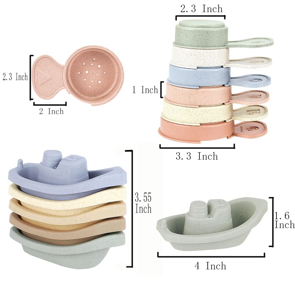 Bath Toys Floating Boats With Bathing Spoon, 11 Pcs Bathtub Mold Free Bath Toy For Babies Water Table Toys Toddler Birthday Gift For Preschool Boys/Girls