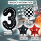 Toniful 40 Inch Race Car 3Rd Birthday Balloons Racetrack Number 3 Black Balloons Wheel Tire Balloons Black White Checkered Ballo