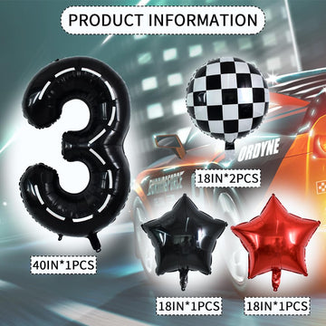 Toniful 40 Inch Race Car 3Rd Birthday Balloons Racetrack Number 3 Black Balloons Wheel Tire Balloons Black White Checkered Ballo