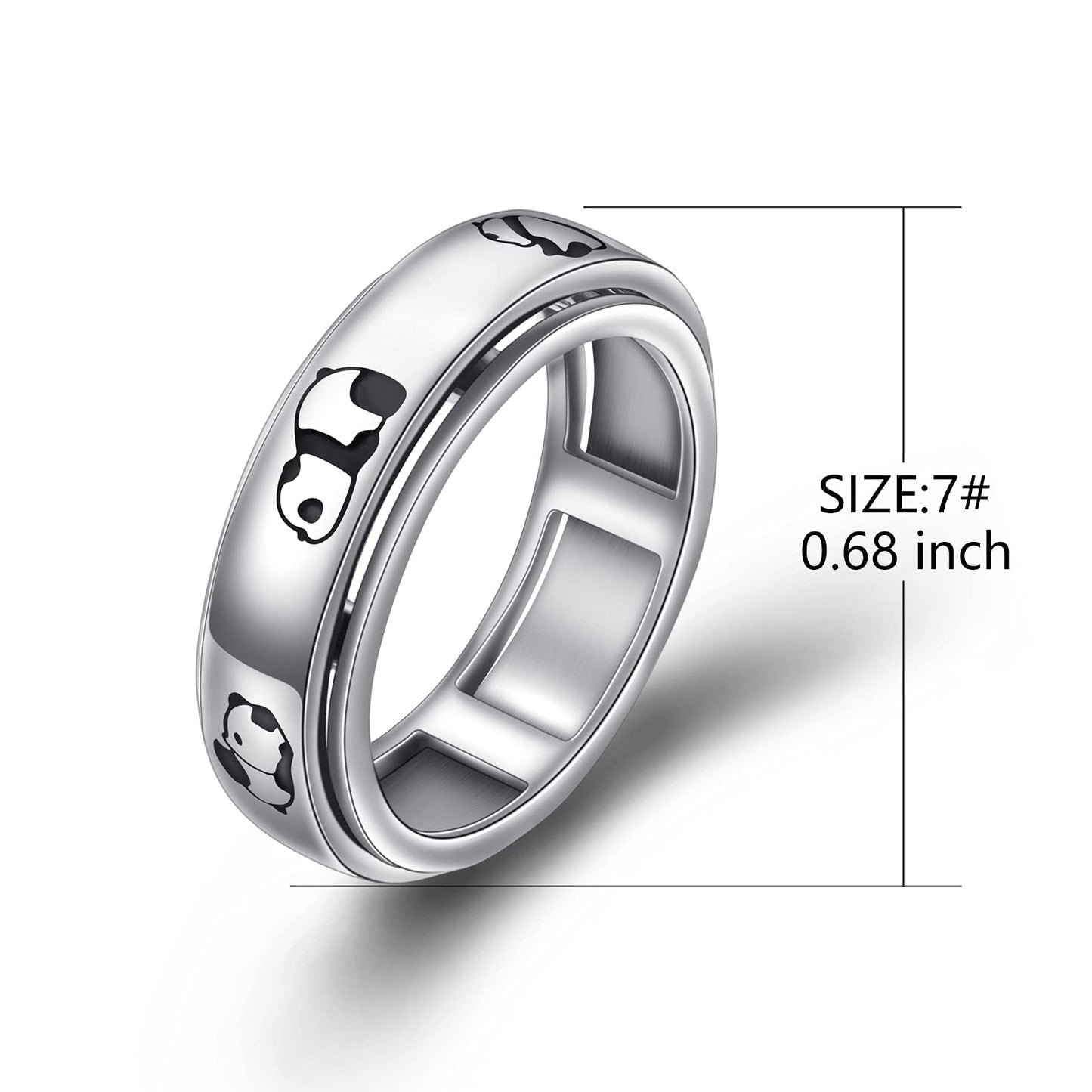 Hoohwe Spinner Rings For Anxiety,S925 Sterling Silver Fidget Anxiety Worry Relieving Boredom Adhd Autism Band Rings (2-Panda Rin
