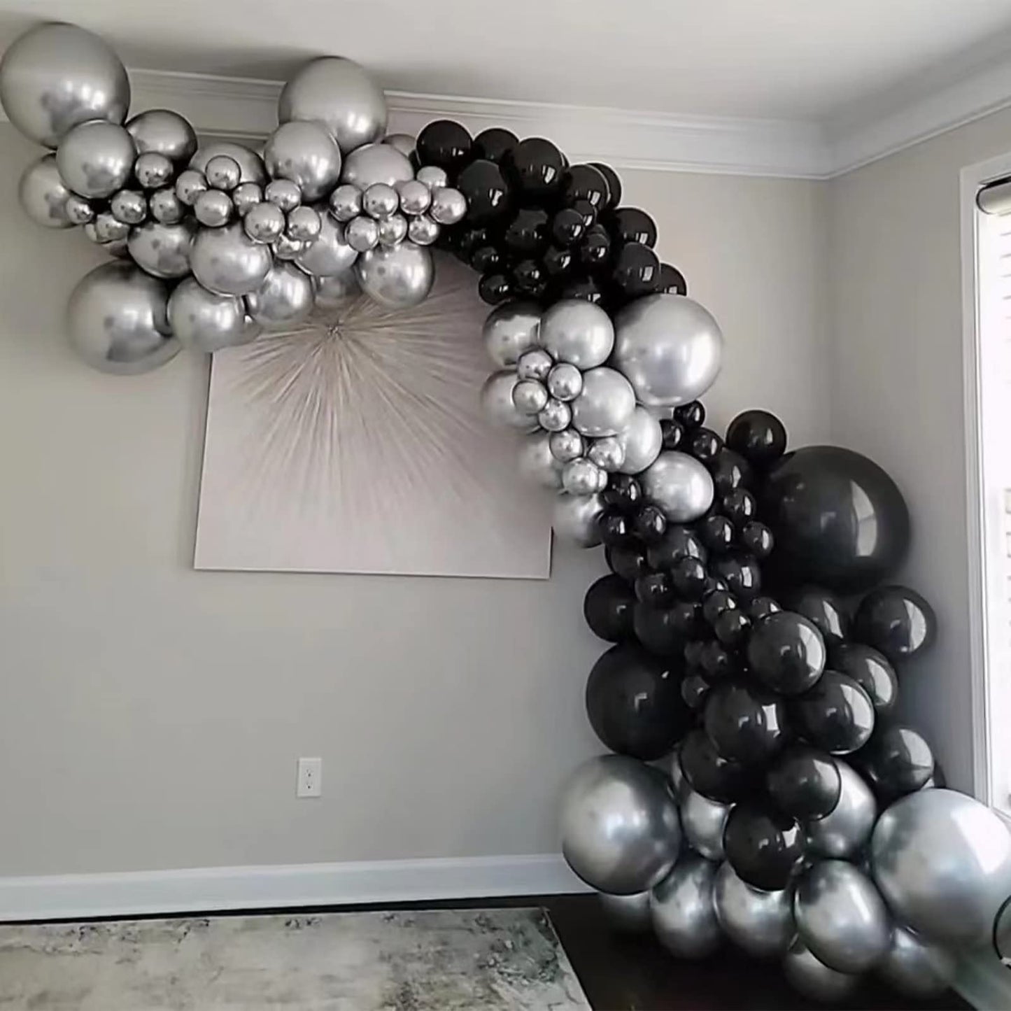 Black And Silver Balloon Garland Kit, Metallic Silver And Black Balloon Arch Kit, 100Pcs Chrome Silver Latex Black Balloons Different Sizes For Wedding Bridal Shower Birthday Graduation Party Supplies