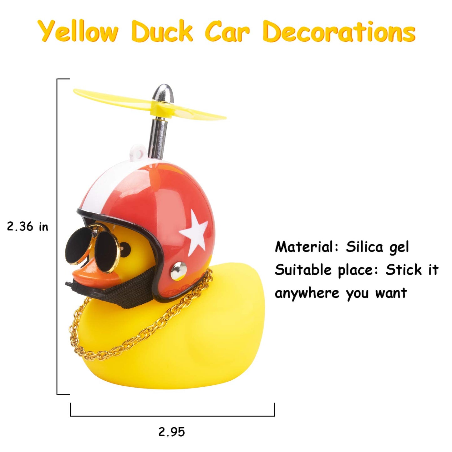 Wonuu Rubber Duck Toy Car Ornaments Yellow Duck Car Dashboard Decorations Cool Glasses Duck With Propeller Helmet (Red Hat White