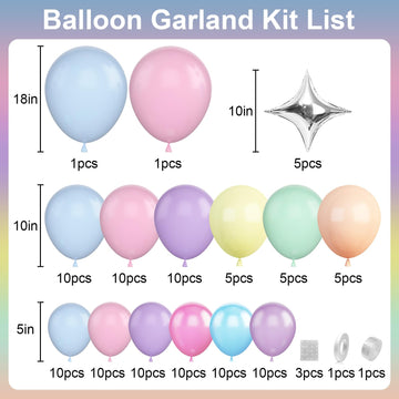 Pastel Balloons Arch Garland Kit, Pastel Pink Purple Blue Yellow Green Party Balloons, Pastel Rainbow Balloons Garland For Girls