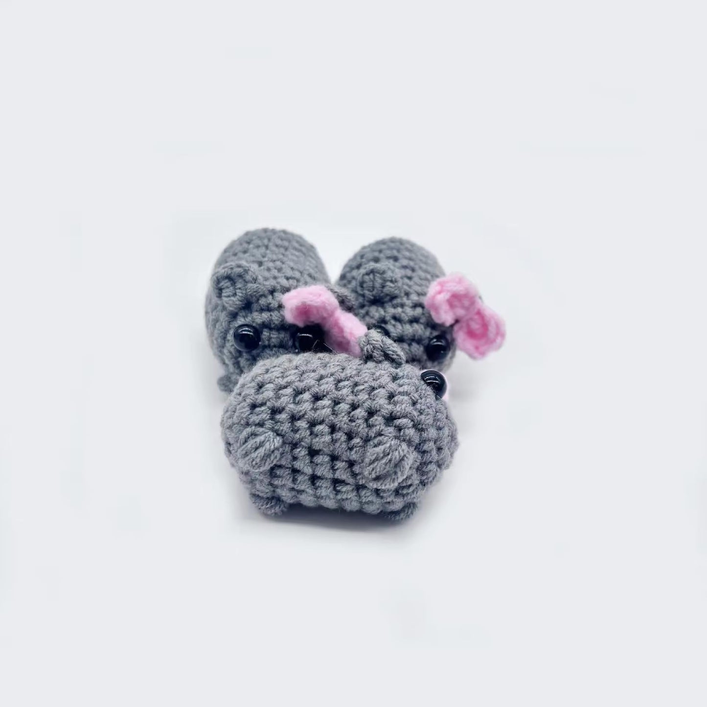 Leong Products Tik Tok Meme Sad Hamster Keychain Plush Toy With Pink Bow, Handmade Crochet Built-In Violin Sound For Soft Cute (