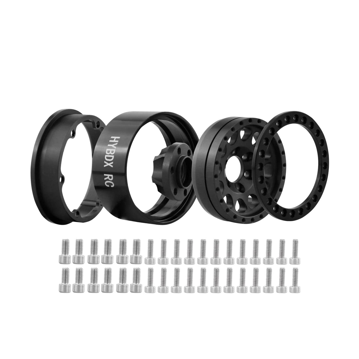 HYBDX Rc 1.9 Inch Aluminum Alloy Beadlock Wheel Rim Hub 4pcs Suit for 1:10 RC Crawler Axial SCX10 SCX10 II TRX4 RC4WD D90. (Blac