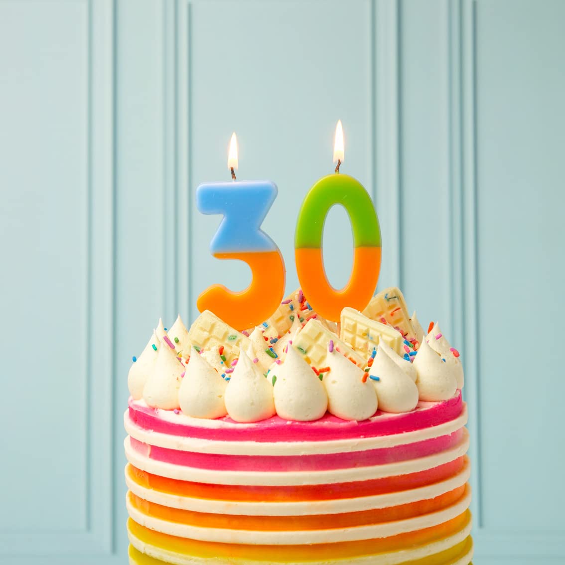 Talking Tables Orange and Blue Number 3 Candle for Cakes | Colourful Birthday Cake Topper Decorations for Kids Party, Boys 13th,