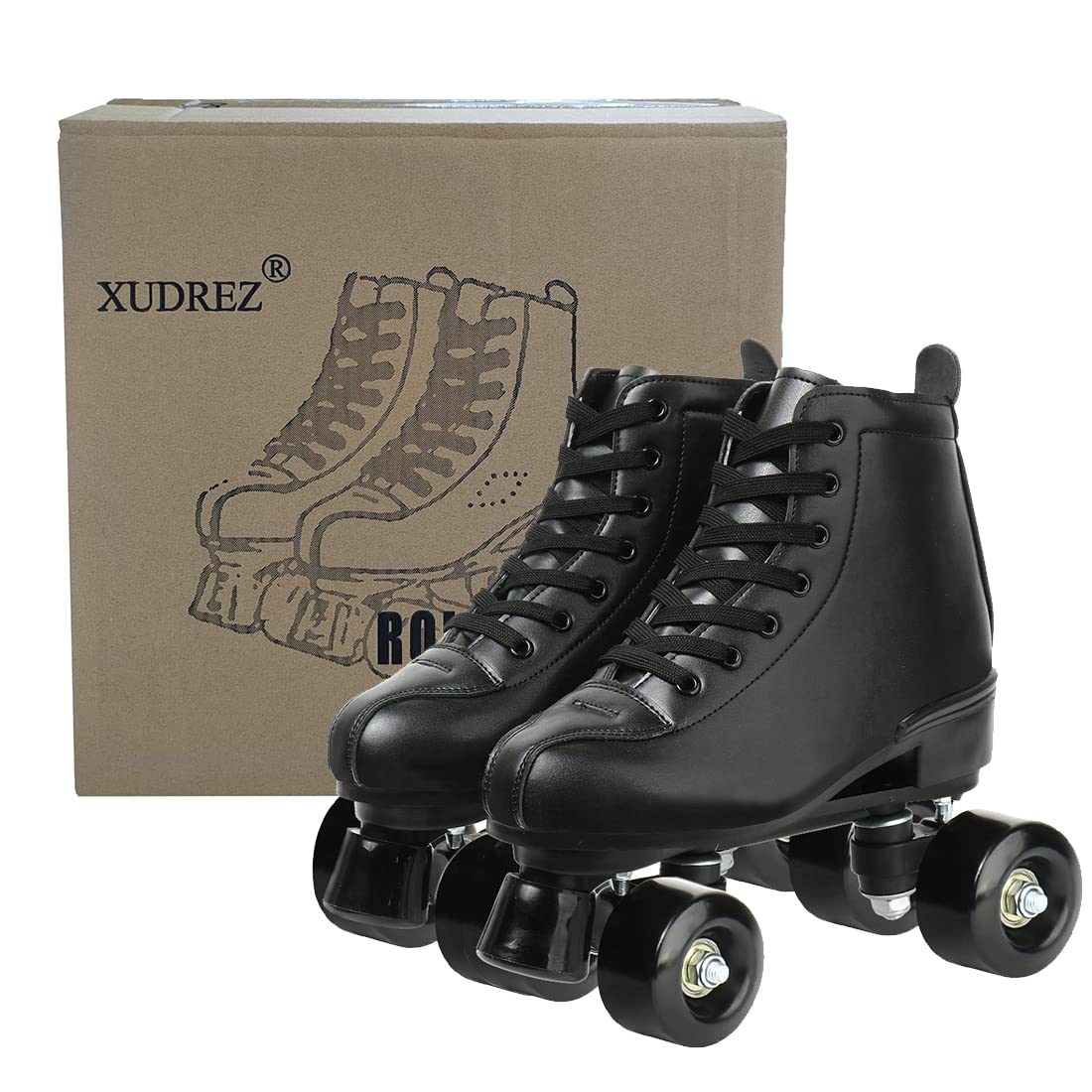 XUDREZ Classic Roller Skates High-Top Double-Row Leather Roller Skates for Women and Men (Black Black Wheel,9)