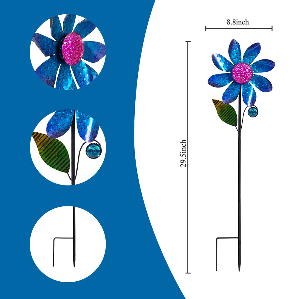 Venniy 2Pack Garden Wind Spinners,Metal Wind Sculptures Outdoor Windmill Flower Pinwheel Decorations For Yard Lawn Patio Decor