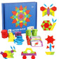 BLiSS HUES 155 Pcs Wooden Pattern Blocks Set  Geometric Shape Puzzle with 24 Design Cards Educational Tangram Toys for Kids Ag