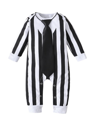 Singcoco Baby Boy Halloween Costume Outfit Newborn Striped Romper (Black,3-6 Months)