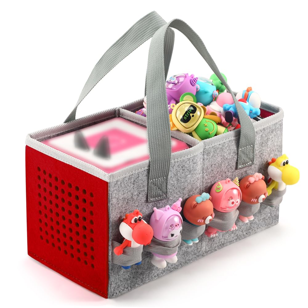 Seracle Carrying Case Travel Felt Bag Compatible With Toniebox Starter Set And Tonies Figurine (Gray+Red)