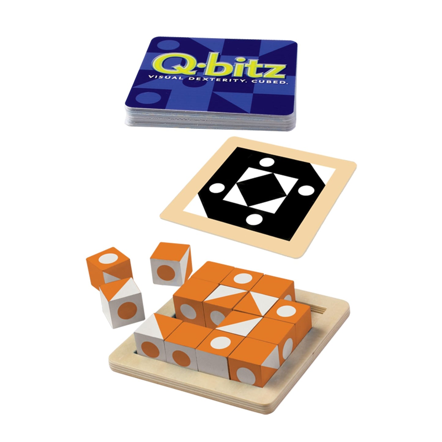 MindWare Q-bitz Solo Game - Small Orange Wooden Puzzle (Model 58070)