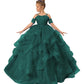 Long Princess Girls Pageant Dress Tulle Ruffles Flower Girl Dress Beaded Appliques Wedding Party Costumes Teal Us6